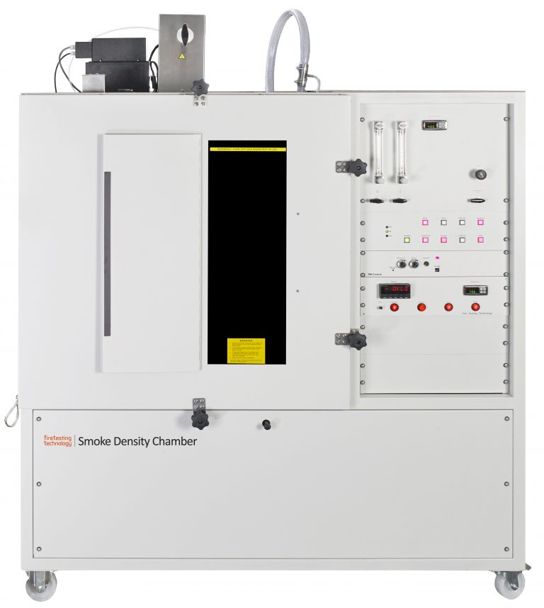 Smoke density chamber for the determination of smoke generated by solid materials.